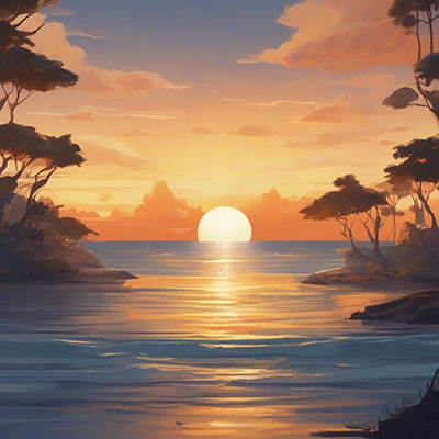 Anime Generator:A beautiful sunrise over a tranquil ocean, with the sky gradually lightening from deep blue.
